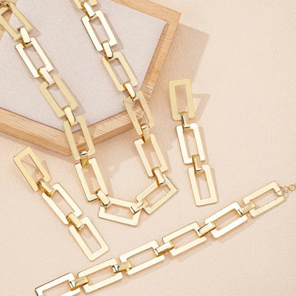 3/4PCS Stainless Steel Fashion Gold Color Geometric Chain Hollow Necklace Bracelets For Women Girl New Fashion Non-fading Set