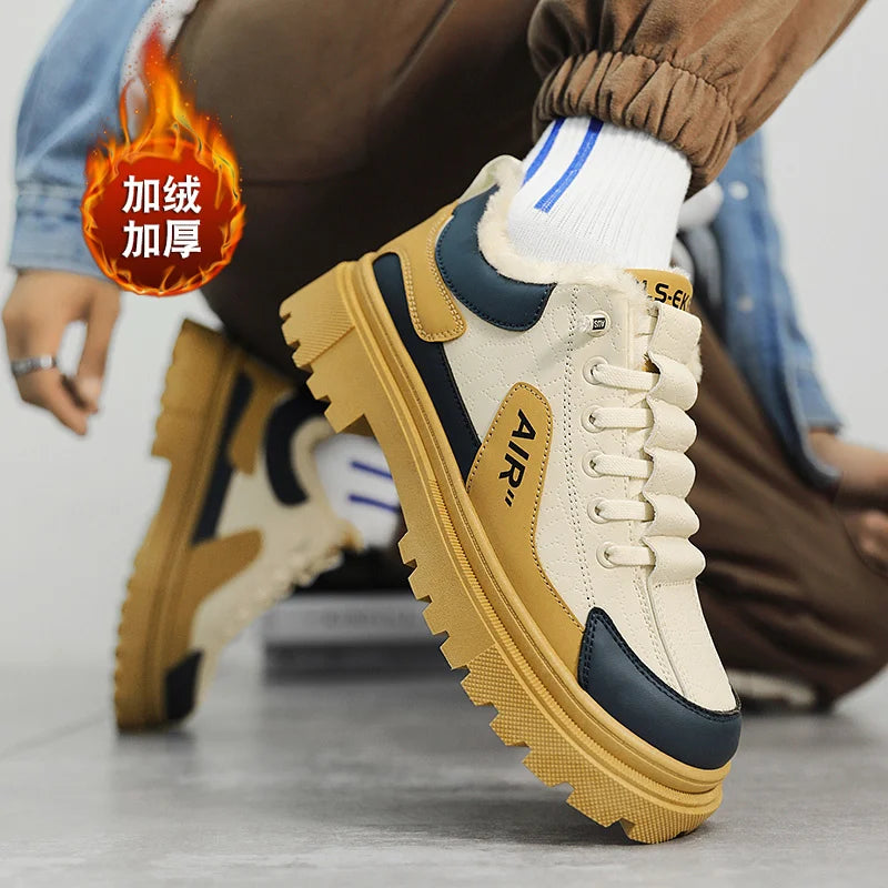 JINXUAN Men boots Winter Casual Sneakers Platform Work Safety Leather Loafers Outdoor Sports Fashion Tennis Luxury Designer Boot