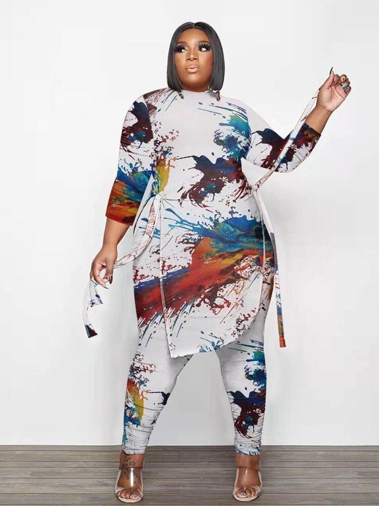 Plus Size 2 Piece Set Women 5xl Fall Long Sleeve Top and Pant Suit Camouflage Outfit Two Piece Wholesale Bulk Dropshipping