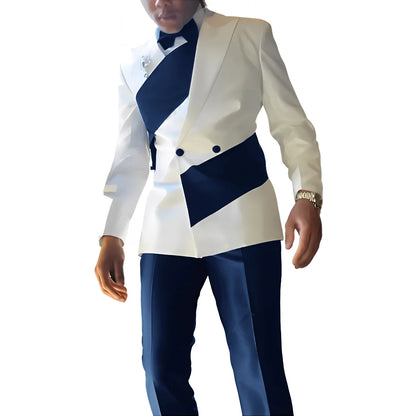 Elegant Men's Suit 2-piece Wedding Tuxedo Groom Slim Fit Suit Colorblock Jacket Pants XS-5XL For Men Blazer