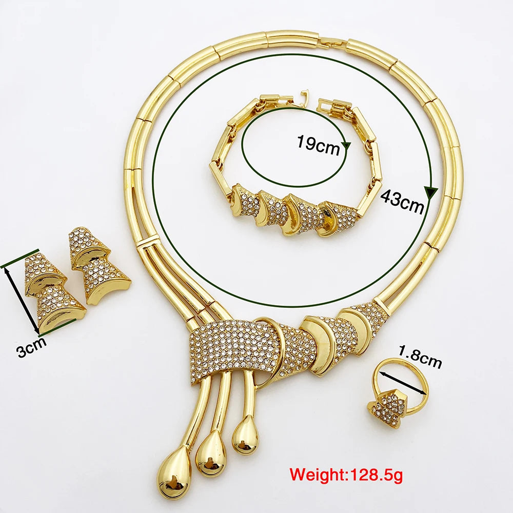 Dubai Beads Jewelry Set Elegant Necklace Earrings Ring Bracelet Wedding Party Bride Women 2023 Gold Plated Jewelry Sets Luxury