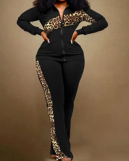 Spring Autumn Two Piece Sets Women Geometric Print Zip Up Top Coat Pants Set Outifits Fashion Tracksuit Casual Elegant Suit
