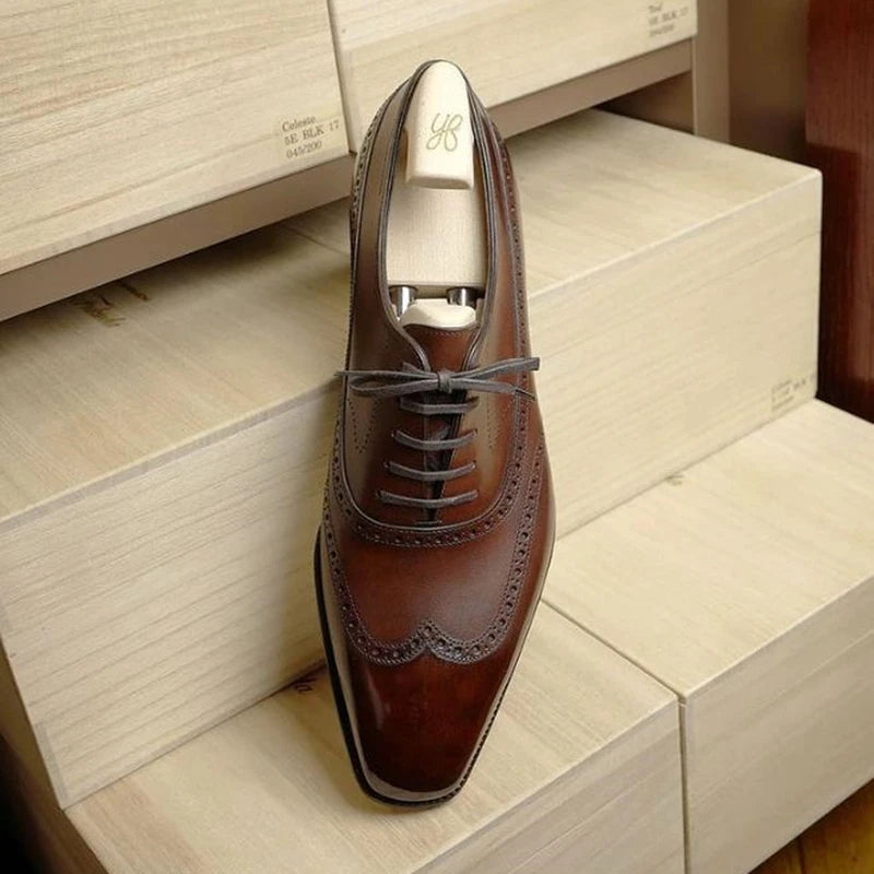 Men Oxfords Shoes Brown Black  Lace-up  Round Toe Wedding Shoes for Men  Handmade Dress Shoes Men