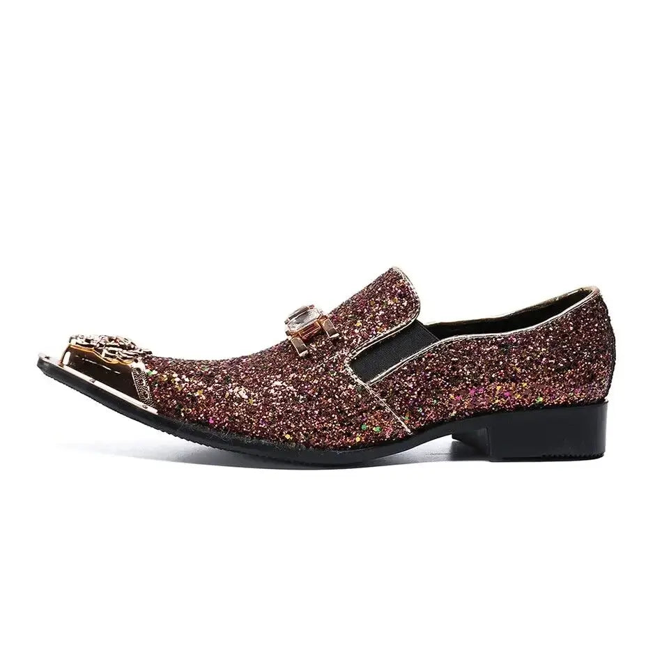 Luxusmarke Herrenschuhe Glitzer Gold italienische Hochzeitsschuhe Herren Leder Spitz Zehe Anzugschuhe Übergröße Herrenschuhe