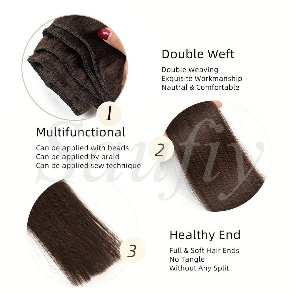 Highlights Brown Hair Weft Extensions Human Hair Weaves Bundles Sewing In Weft Extensions Natural Black Blonde Brown Double Drawn Human Hair Weft for Women 50g/Pack