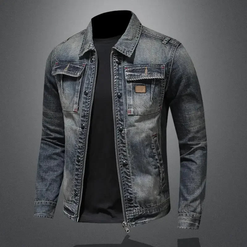 Men's Retro Classic Denim Jacket Autumn Street Trend Handsome Riding Windproof Men's Clothing High Street Casual Lapel Jacket