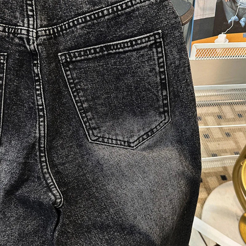 Men's Fringed Denim Set 2026 Spring New American Retro Washed Shoulder Padded Zipper Jacket Splicing Jeans Two Pieces Sets