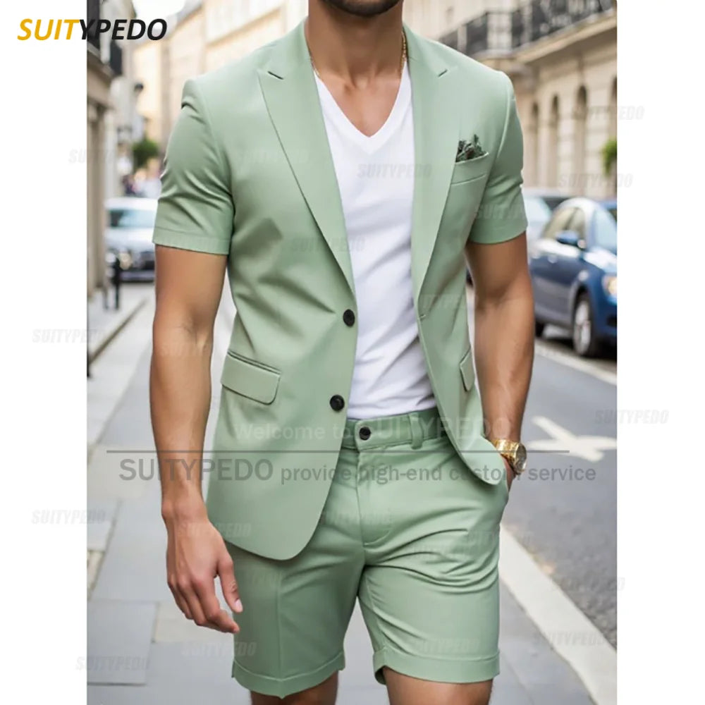 Summer New Style Men Suit 2 Piecs Short Sleeves Blazer And Shorts Single Breasted Daily Commute Notch Lapel Party Prom Suits