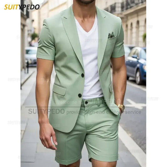 Summer New Style Men Suit 2 Piecs Short Sleeves Blazer And Shorts Single Breasted Daily Commute Notch Lapel Party Prom Suits