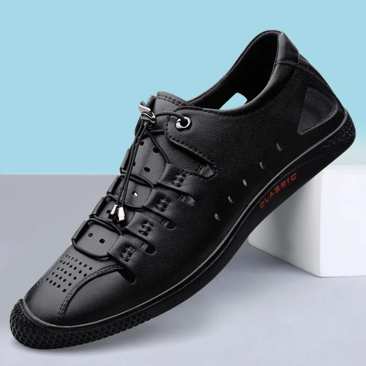 Genuine Leather Summer White Lace Up Hollow Sandals Roman Style Designer Shoes Luxury Brand Breathable Beach Men Shoes Mocassins
