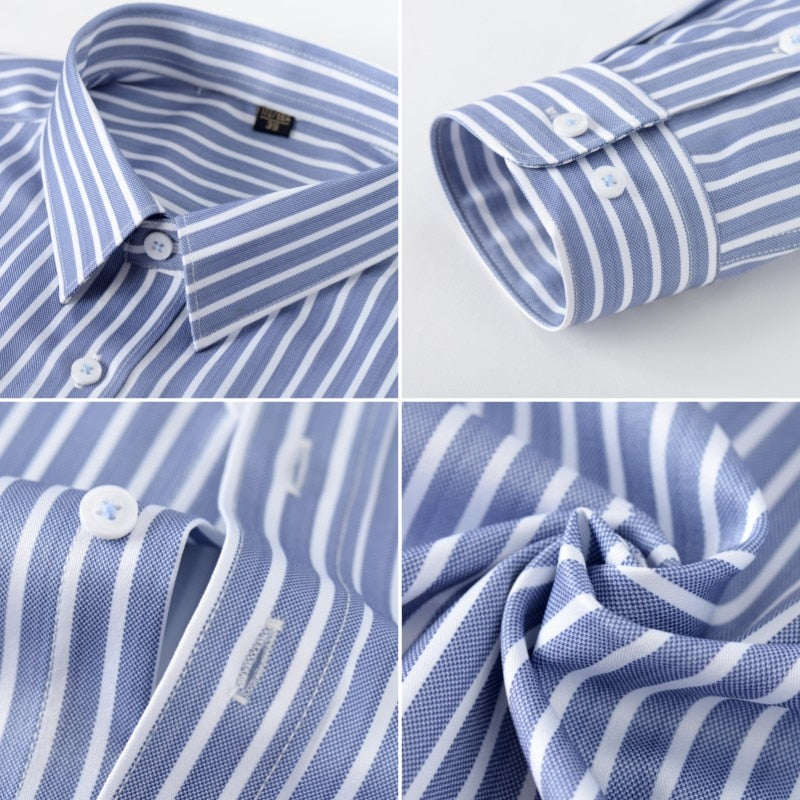 High Quality Stripe Stretch Anti-Wrinkle Non-iron Men Shirts Long Sleeve Dress Shirts Male Slim Social Business Casual Shirt