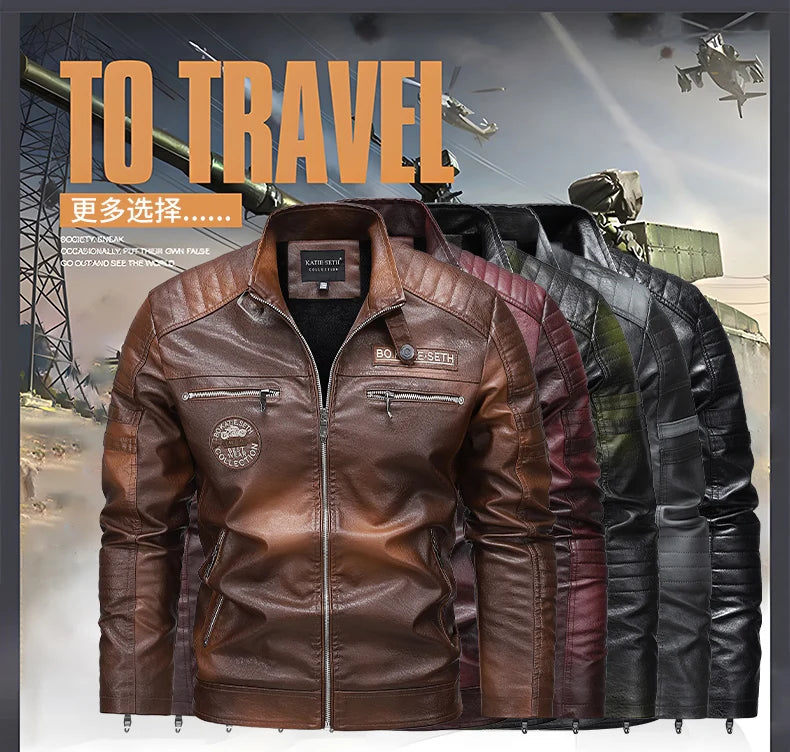 Men's Autumn Winter Men High Quality Fashion Coat Leather Jacket Motorcycle Style Male Casual Jackets For Warm Overcoat US Size
