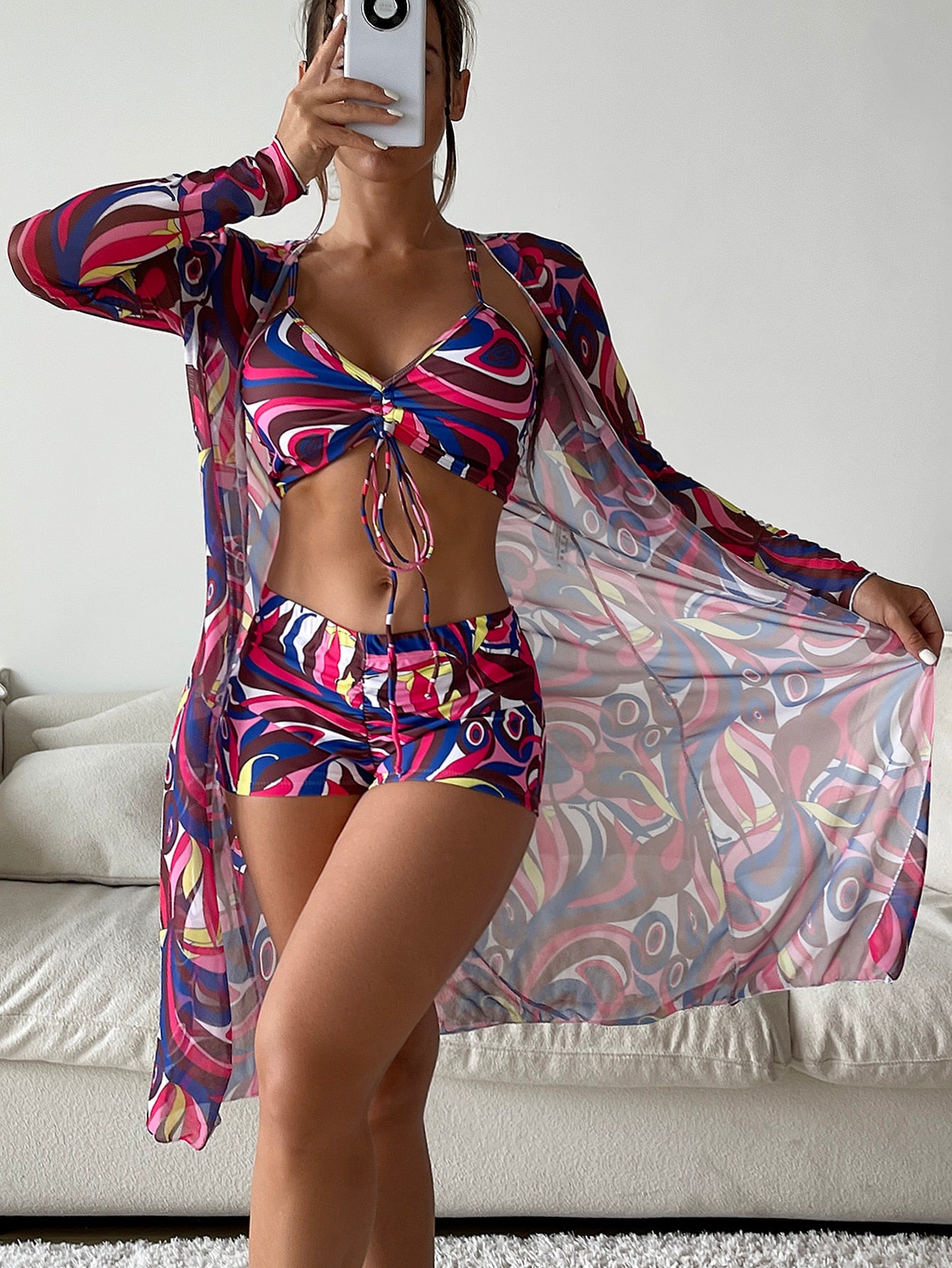 3 Pieces Sexy Print Bikini 2023 Women High Waist Swimsuit Cover Up Swimwear Female Lady Bathing Suit Swimming Summer Beachwear