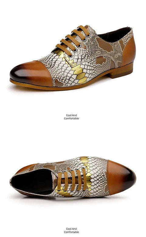 Luxusmarke Echtes Leder Herren Business Schuhe Mode Schlangenmuster Design Schnürschuhe Herren Business Anzug Bräutigam Hochzeitsschuhe
