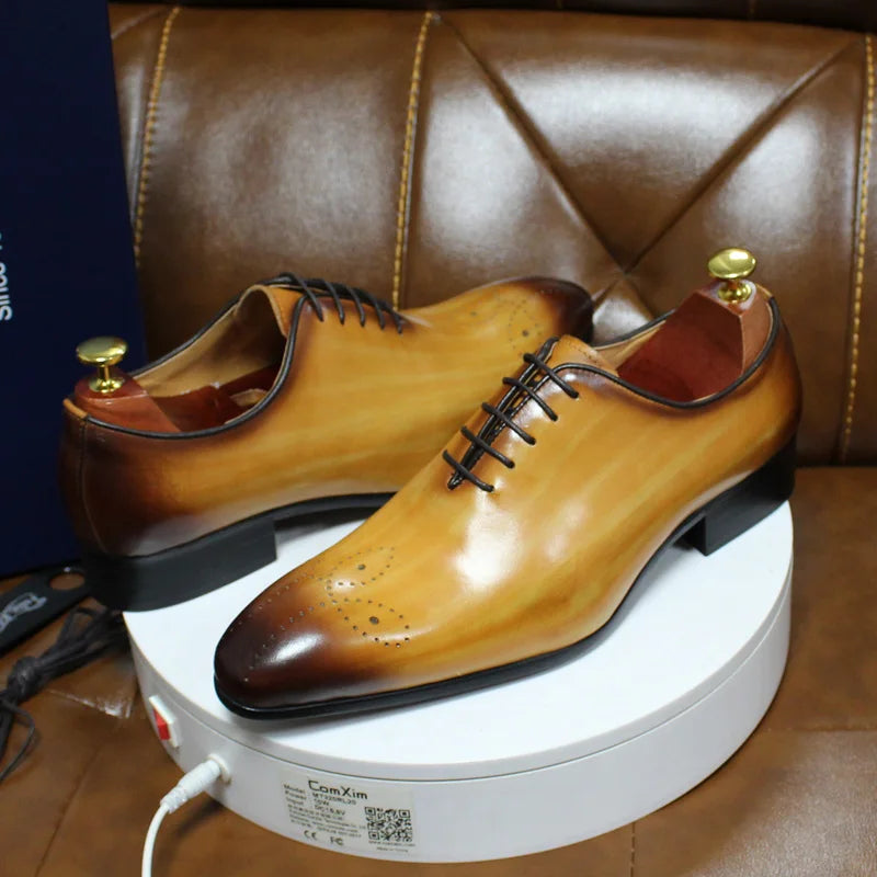 Italian Mens Genuine Leather Dress Shoes Blue Purple Oxfords Wedding Party Formal Shoes Whole Cut Elegant Men's Footwear
