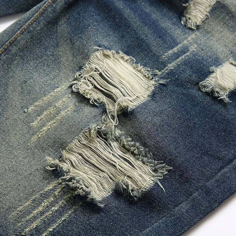 Men's Vintage Washed Denim Shorts, Ripped Street Style