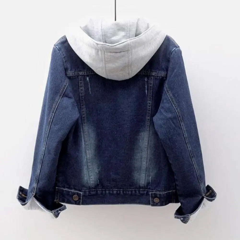 5xl Women Denim Chic Jacket Female Oversize Outerwear Loose Short Hooded Jeans Coat Big Pocket Tops 2024 Spring Autumn