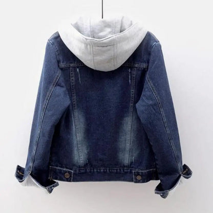 5xl Women Denim Chic Jacket Female Oversize Outerwear Loose Short Hooded Jeans Coat Big Pocket Tops  Spring Autumn