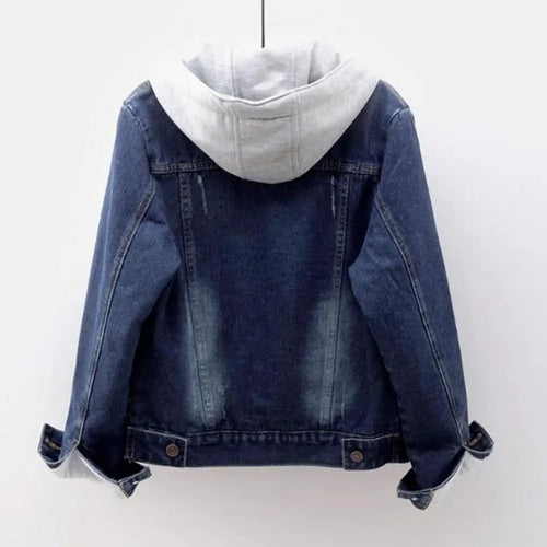 5xl Women Denim Chic Jacket Female Oversize Outerwear Loose Short Hooded Jeans Coat Big Pocket Tops  Spring Autumn