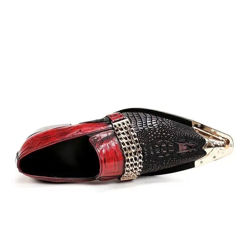 Neu eingetroffen: rote spitze Herren-Lederschuhe aus echtem Leder mit Metallspitze und Kristall, handgemacht, modische Friseurschuhe