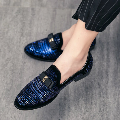 Men Evening formal Dress Rhinestone Shoes Loafers Casual Prom Wedding Party Leather slip on Shoes Men Silver Plus Size 48