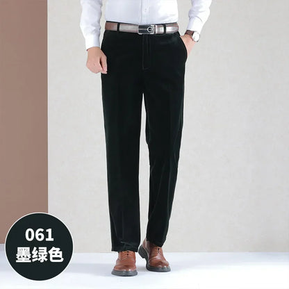 New Autumn and Winter Thick Middle-Aged Men's Corduroy Striped Pants Casual Pants Business Casual Straight-Leg Men