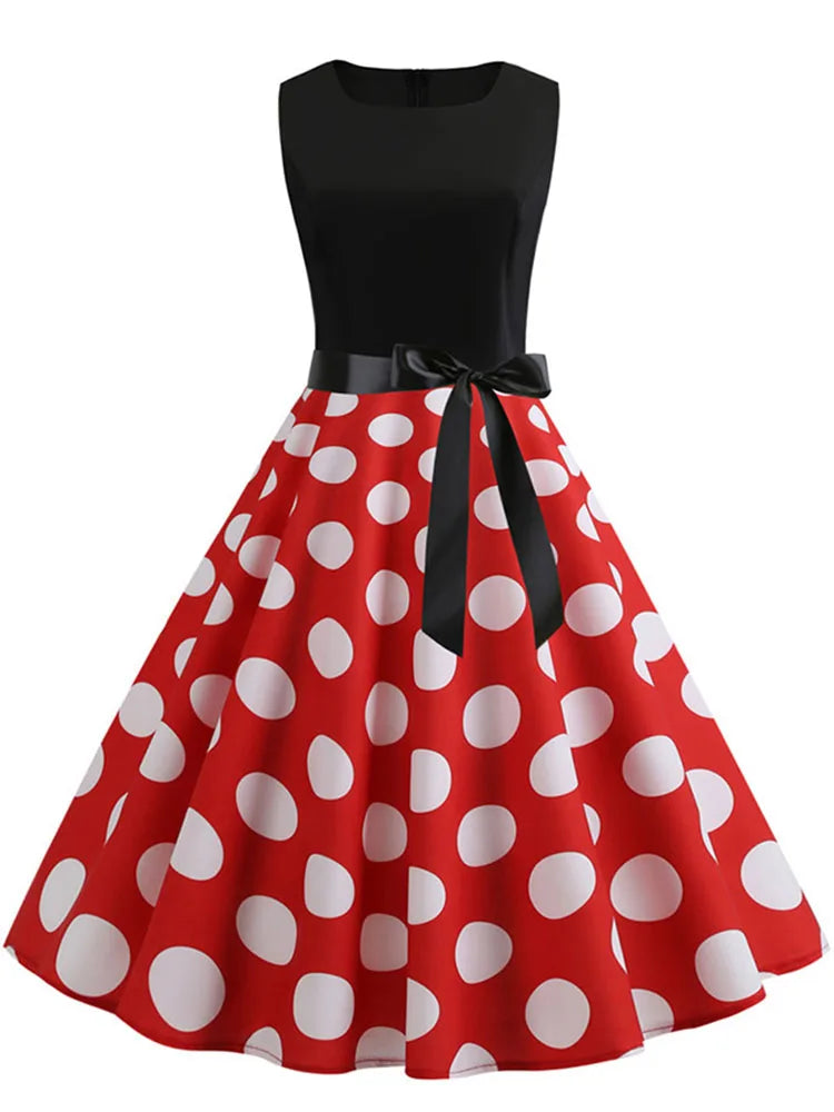 Black White Polka Dot Summer Dress Women Sleeveless Vintage 50s 60s Party Office Dresses