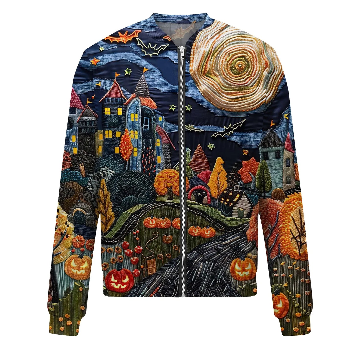 Women's Halloween Print Jacket Fashion Casual Long Sleeve O-Neck Zipper Jackets Top Fall all-match coat Women's autumn clothes