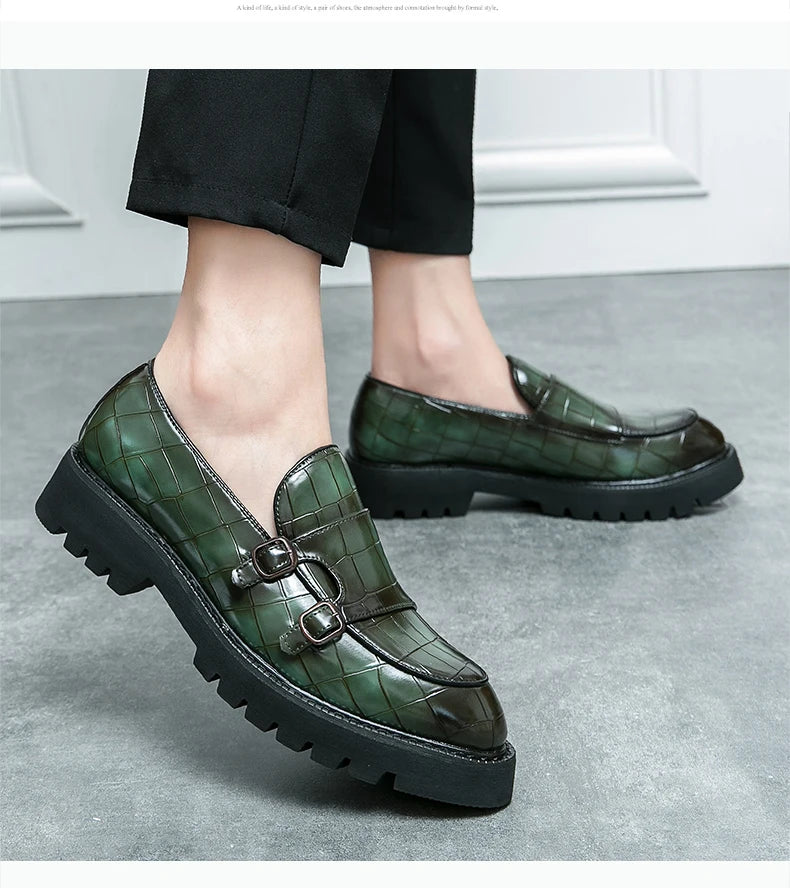 Dicke Sohle Loafer Persönlichkeit Mann Party Hochzeitsschuhe Weiche Sohle Street Style Herrenmode Mönchsschnalle Schuhe Handgemacht