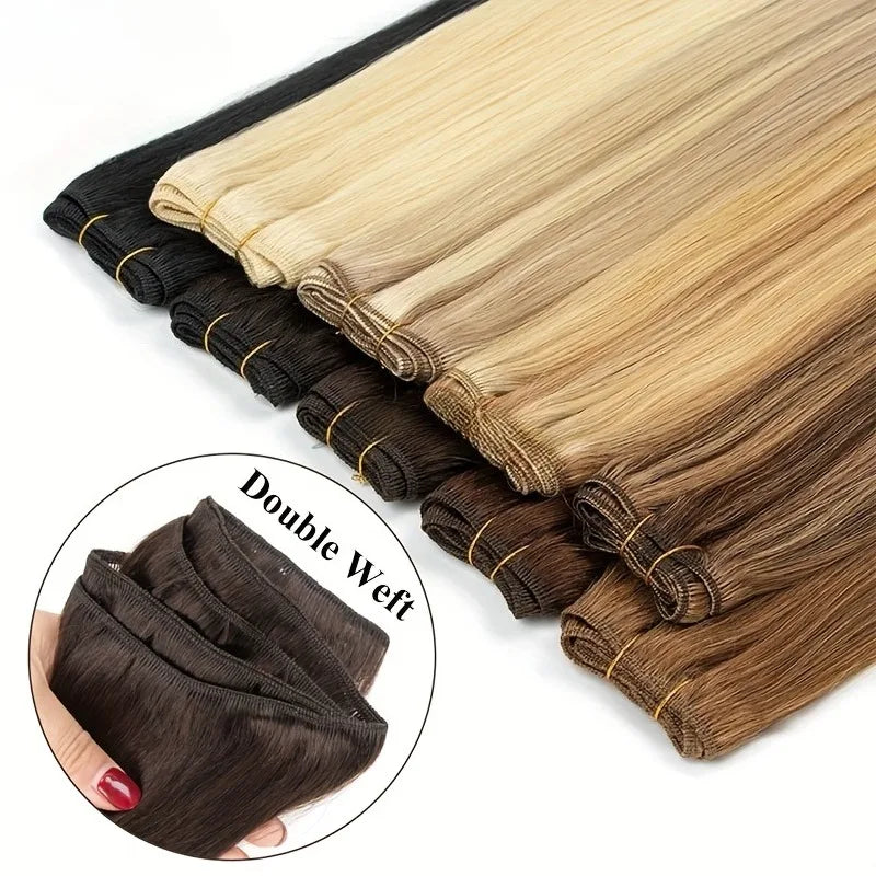 Highlights Brown Hair Weft Extensions Human Hair Weaves Bundles Sewing In Weft Extensions Natural Black Blonde Brown Double Drawn Human Hair Weft for Women 50g/Pack