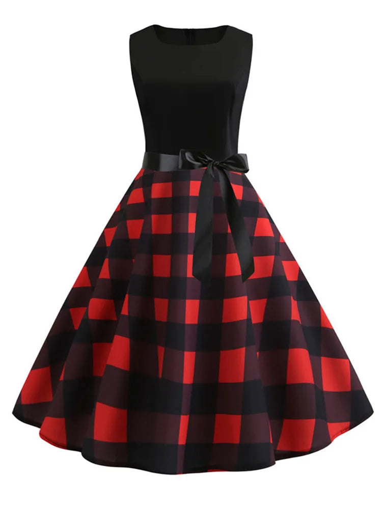 Black White Polka Dot Summer Dress Women Sleeveless Vintage 50s 60s Party Office Dresses