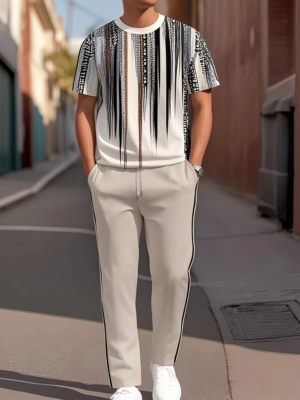 The new men's set for summer 2025 is 3D printed fashionable casual comfortable and breathable
