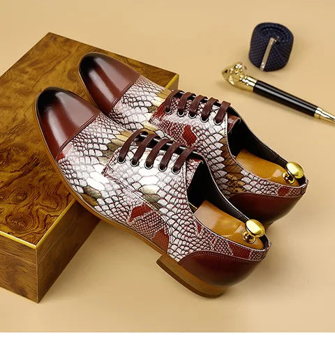 Luxusmarke Echtes Leder Herren Business Schuhe Mode Schlangenmuster Design Schnürschuhe Herren Business Anzug Bräutigam Hochzeitsschuhe