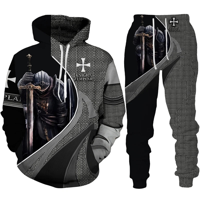 Retro Knight Templar Armor 3D Printed Men's Hoodies/Pants/Suit Harajuku Jesus God Tracksuit Sportswear Cool 2 Piece Clothing Set