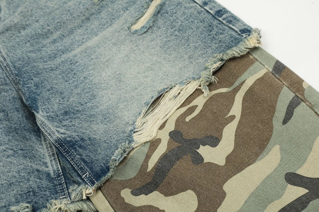 PFNW Niche Design Men's Jeans Washed Distressed Colorblock Splic Fake Two Piece Loose Straight Trousers Wide Leg Pants 28W5474