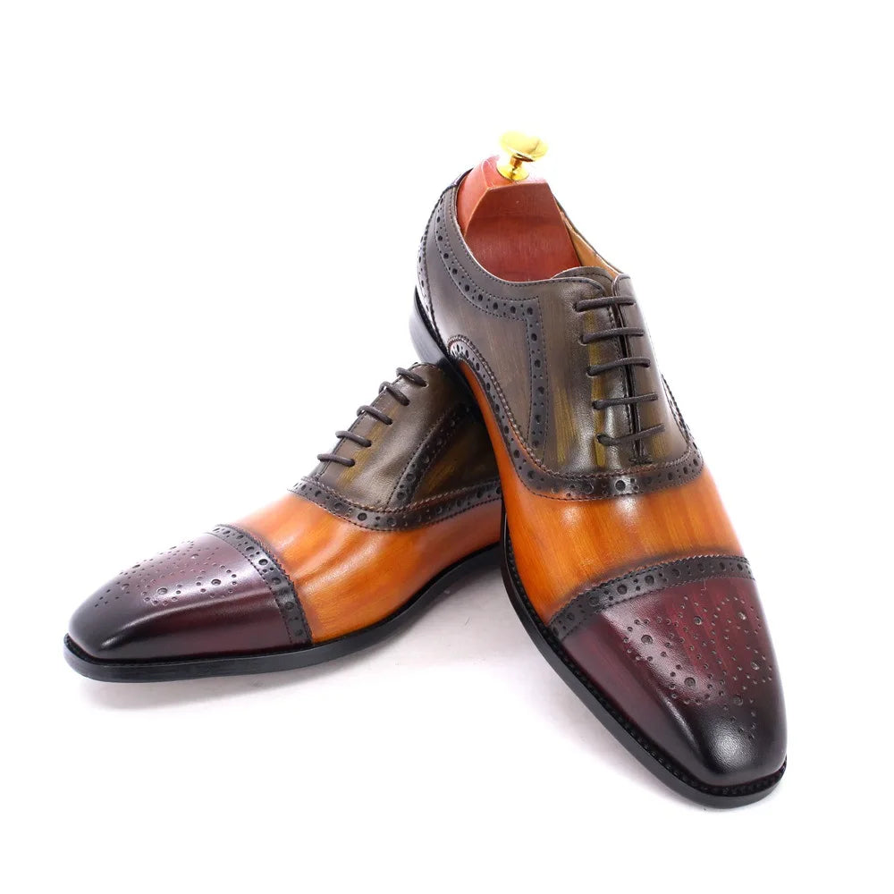 Herren dreifarbige Oxford-Schuhe Britische Leder-Abendschuhe Mode Chelsea High-End Herren handgefertigte Lederschuhe Zapatillas Hombre