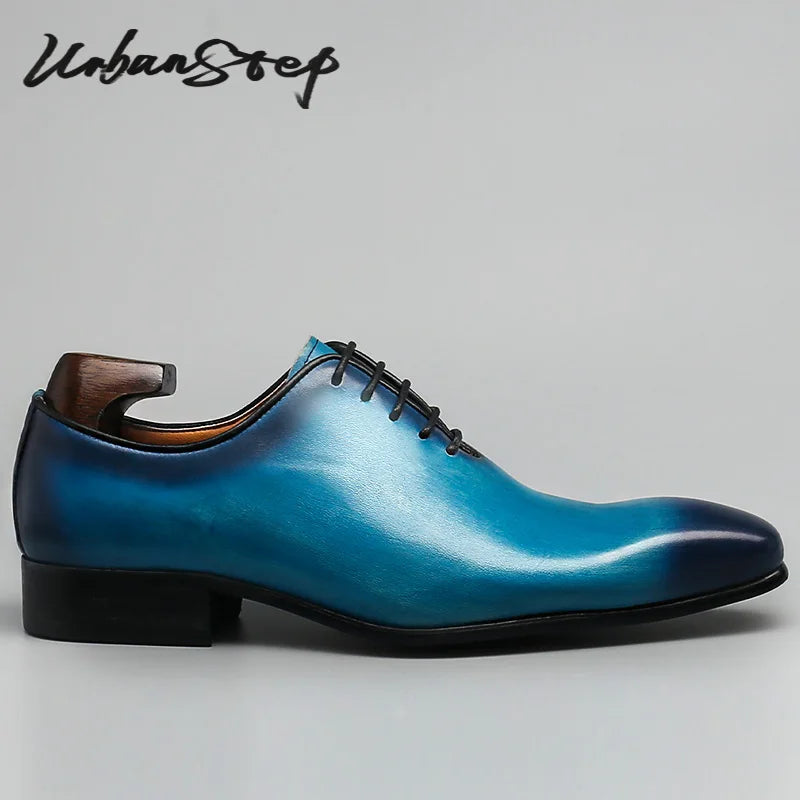 Top Selling Men's Oxfords Shoes Blue Red Pointed Toe Casual Mens Dress Shoes Lace Up Wedding Party Leather Shoes For Men