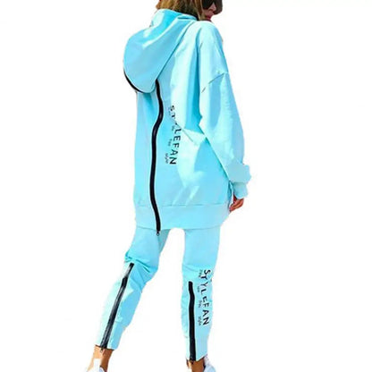 Winter Chic Oversized Tracksuit Back Zipper Long Hoodie + Pants Set Street Sportswear Pullover Hip-Hop Two-Piece Women Outfits