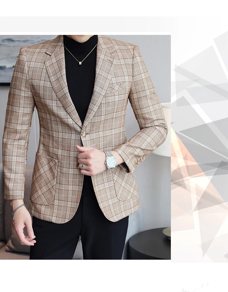 2024 New High-end Men's Two-button Suit Fashion Matching Handsome Casual Dating Slim Suit Single West Coat  Gucci Blazer Men