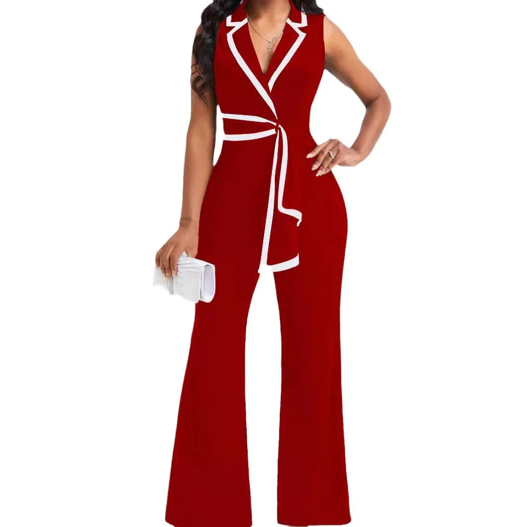 M3219 European and American cross-border summer women's new fashion v neck elegant elegant sleeveless jumpsuit wide-leg pants