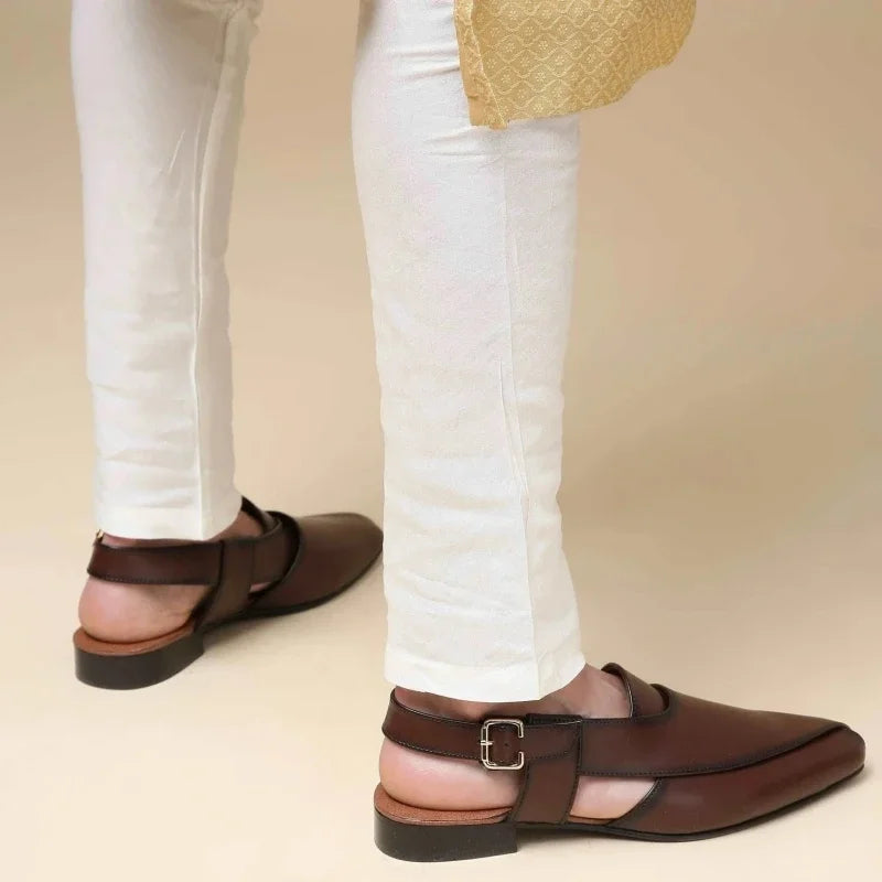 New Brown Men Sandals Buckle Strap Dress Shoes Handmade Black Business Fashion Men's Shoes  Size 38-46