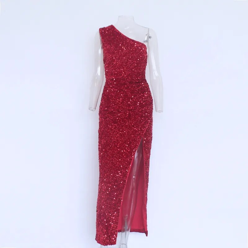 Party Dresses For Women Sexy Sequin Night Robe One Shoulder Sleeveless Bodycon Evening Maxi Dress Clothing 2023 New Arrivals