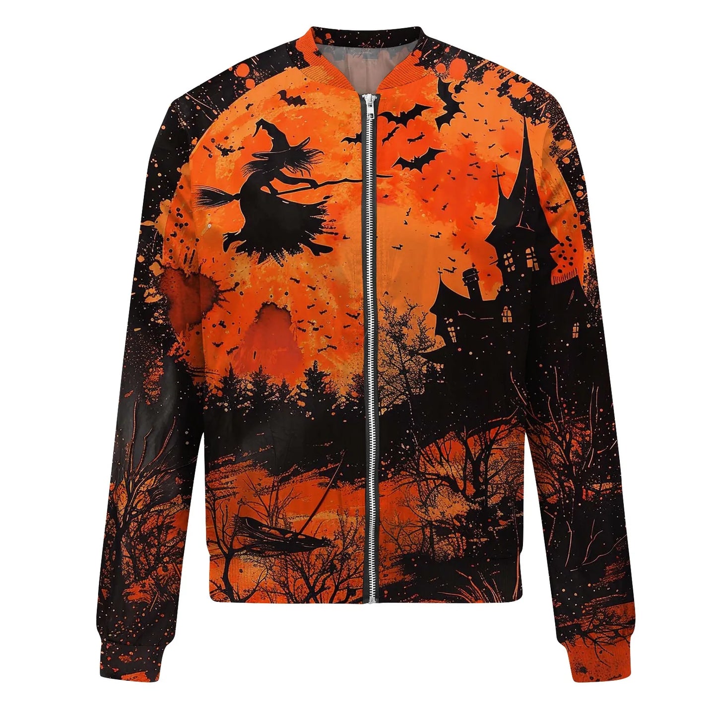 Women's Halloween Print Jacket Fashion Casual Long Sleeve O-Neck Zipper Jackets Top Fall all-match coat Women's autumn clothes