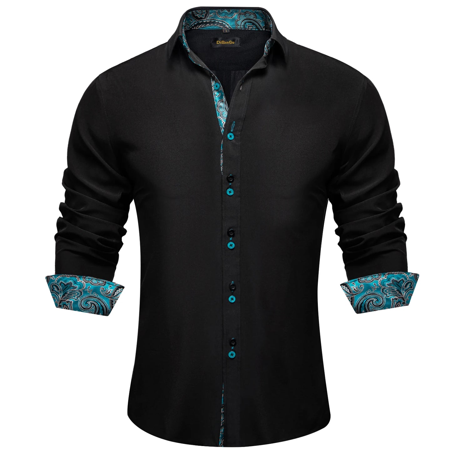 Men's Casual Long Sleeve Shirt with Inner Paisley Contrast Pattern Elegant Turn Down Collar Dress Shirt for Business Date Tops