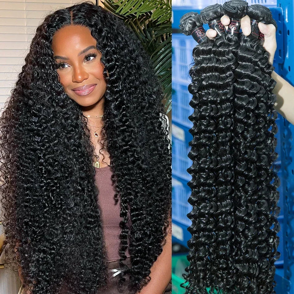Malaysian Human Hair Bundles Deep Wave Raw 3 4 Bundles 28 30 Inch Virgin Remy Curly Hair Extension For Women Sew In Quick Weave