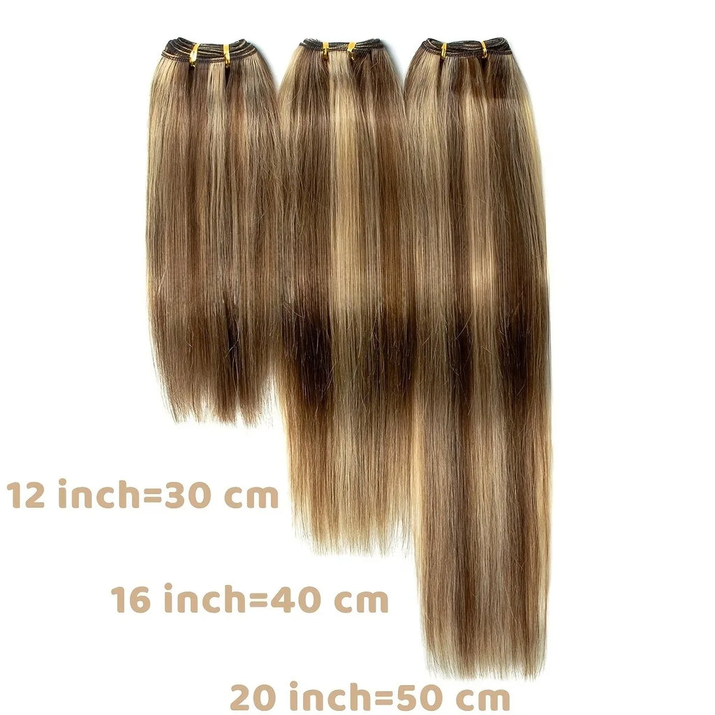 Highlights Brown Hair Weft Extensions Human Hair Weaves Bundles Sewing In Weft Extensions Natural Black Blonde Brown Double Drawn Human Hair Weft for Women 50g/Pack