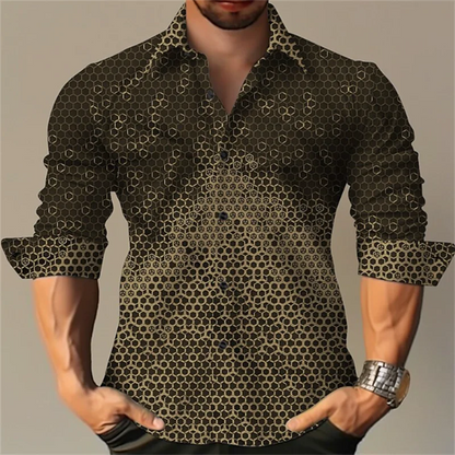 men's T-shirt suit button shirt half splicing trend new geometric flower clear pattern soft and comfortable shirt clothing