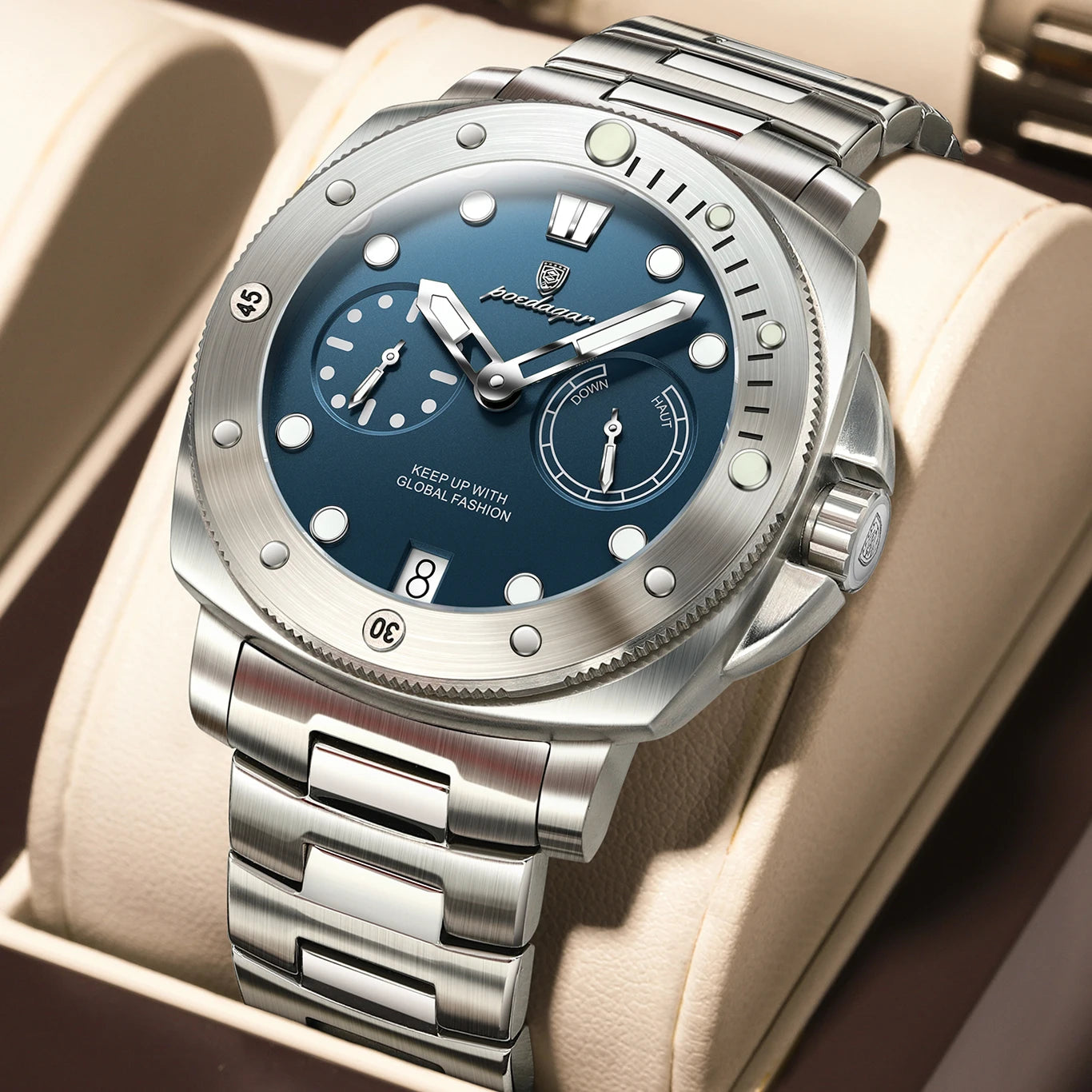 POEDAGAR Luxus Herren Armbanduhr Top Leuchtend Wasserdicht Datum Herrenuhr Hochwertige Edelstahl Herren Quarzuhren Männlich+Box