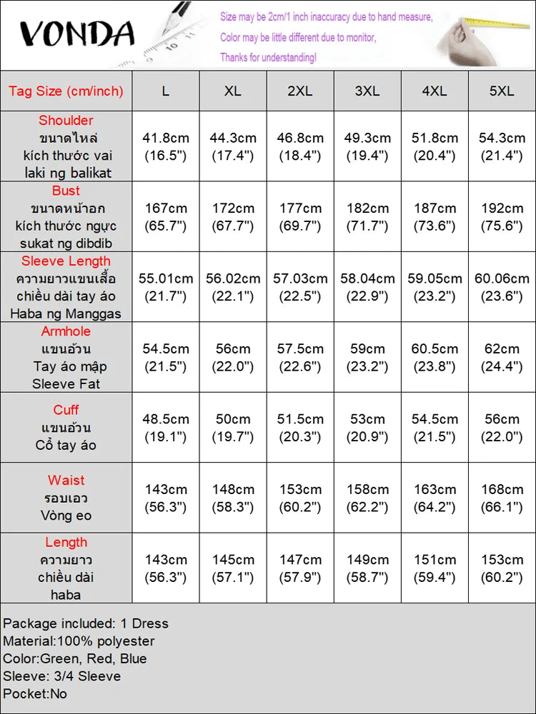 Plus Size 5XL VONDA Vintage Maxi Dresses Women Flare Sleeve Satin Sundress V-Neck Printing Patchwork Long Vestidos Party Robe