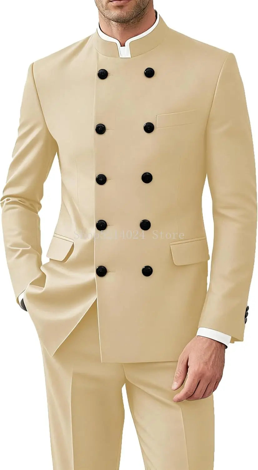 Men 2 Pieces  Suit   Suits for Men Gold Button Jacket Pant Set Traditional Wedding